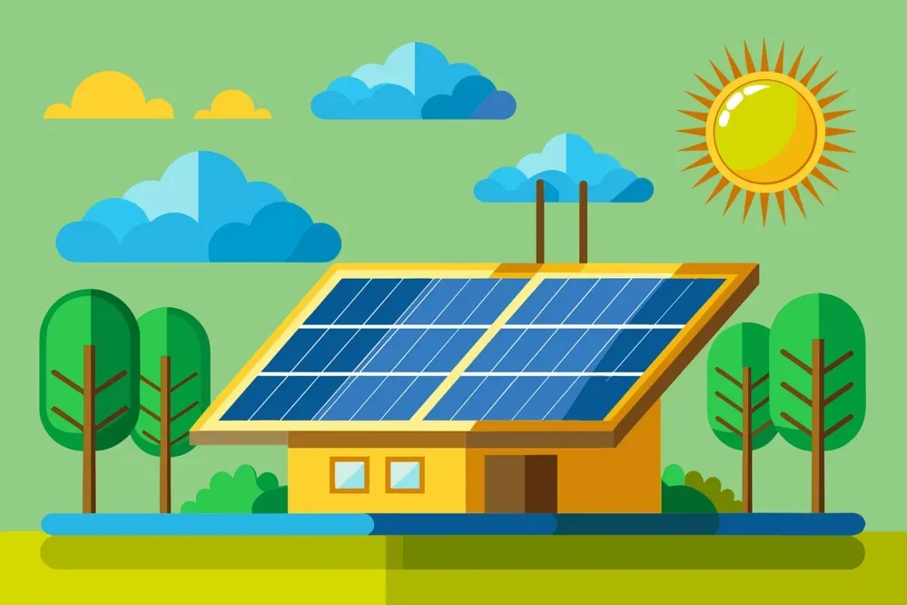 illustration maison avec panneaux solaires