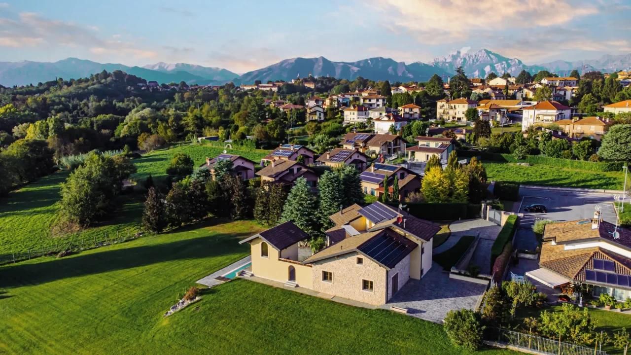 house in countryside with solar panels