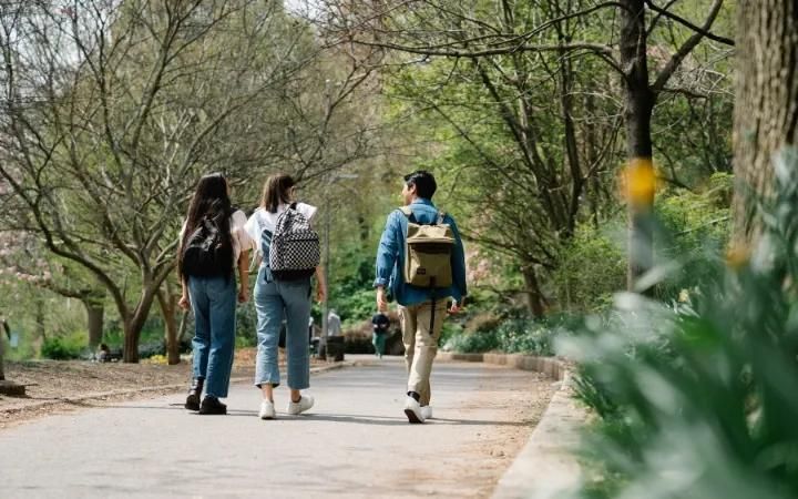 groupes de jeunes marchant dans un parc